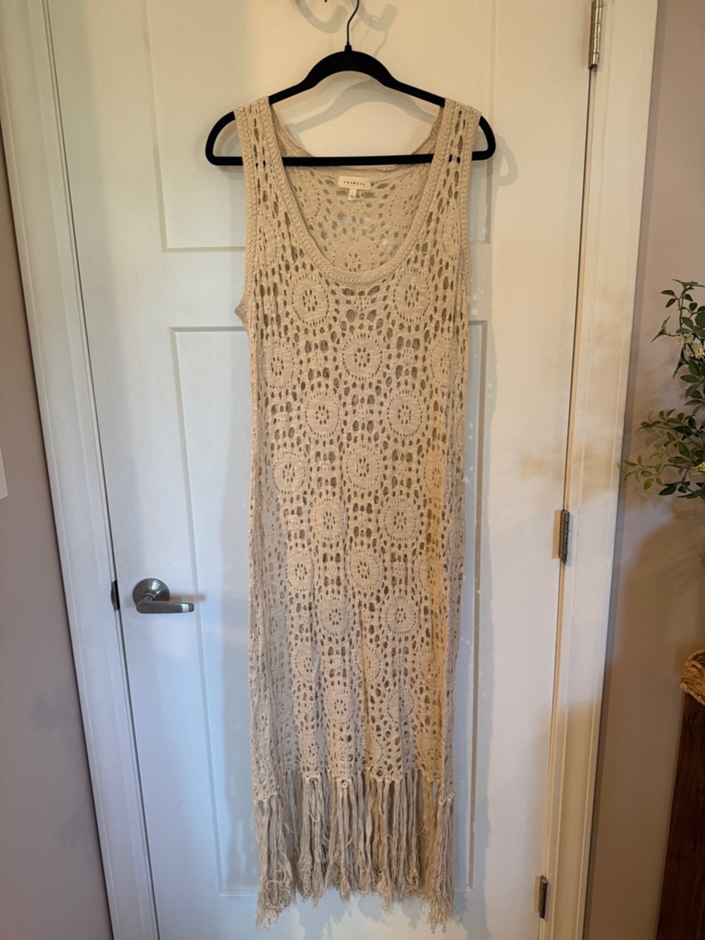 Promesa Cream Crochet Fringe Maxi Swimsuit Coverup